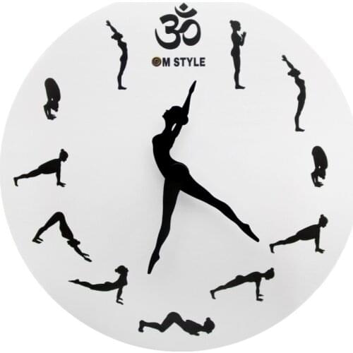 Yoga Positions Sun Salutation OM Style Yoga Pose Clock Hands Wall Clock Surya Namaskar Wall Art Modern Yogic Silent Wall Watch