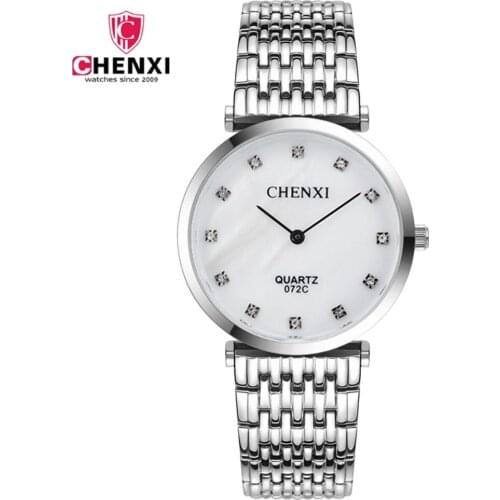 CHENXI TOP Brand Men Watch Silver Stainless Steel Rhinestone Analog Display Quartz Watches Good Quality clock Relogio Masculino