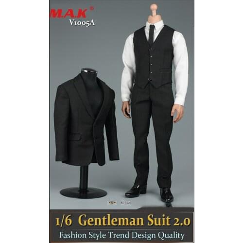 1:6 black men gentleman suit clothing clothes set fit for 12" male young boy action figure accessories