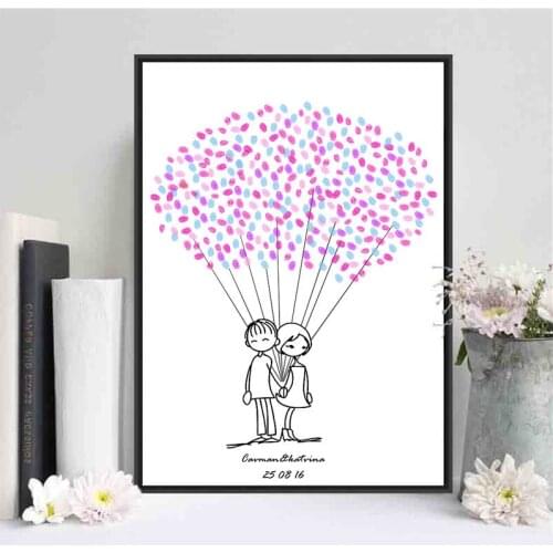 HAOCHU Customized Fingerprint Canvas Painting Guest Book DIY Lovers Cartoon Sweet Europe Modern Wedding Party Anniversary Decor
