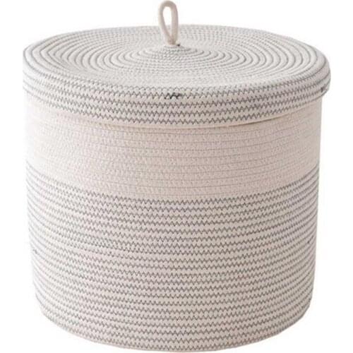 Cotton Rope Woven Laundry Basket with Lid Kids Plush Toys Storage Organizer Dirty Clothes Basket Sundries Storage Barrel