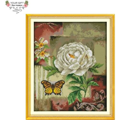 Joy Sunday H657(13) Free Shipping 14CT 11CT Stamped and Counted Home Decoration Butterfly Over Flowers Embroidery Cross Stitch