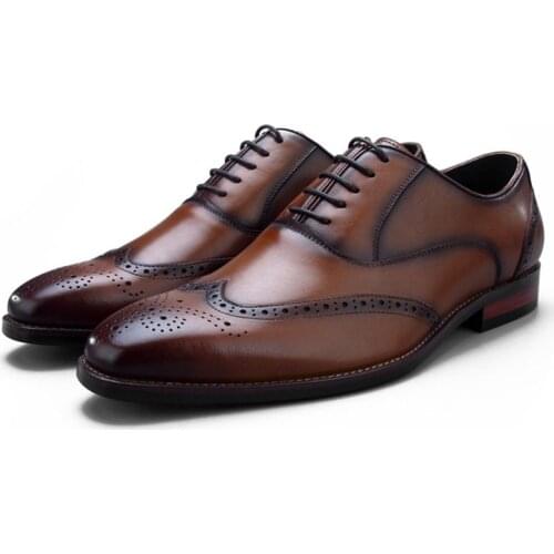 Quality Black / Tan Wedding Dress Shoes Mens Oxfords Genuine Leather Business Shoes Male Social Shoes