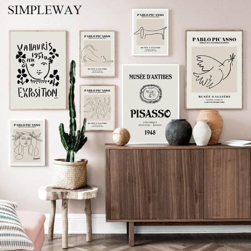 Pisasso Artwork Retro Poster Abstract Line Drawing Art Canvas Painting Print Vintage Wall Picture Modern Living Room Decoration