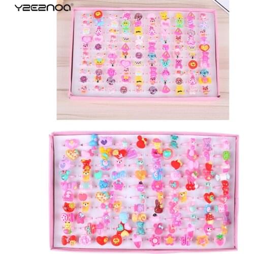 10 Pcs Random Style Rings Kids Cute Sweet Jewelry Accessories Princess Girls Child Christmas Gifts Finger Ring Mixed Color