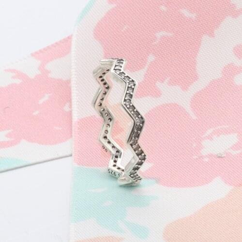 2020 New Original 925 Silver Shimmering Zigzag Ring For Women Resizable Wedding Engagement Pan Rings DropShipping