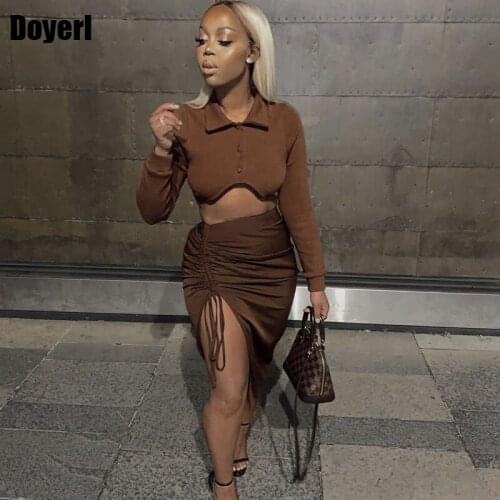 Sexy Two Piece Set Birthday Outfits for Women Party Club Wear 2 Piece Sets Womens Outfits Elegant Drawstring Skirt Crop Top Set