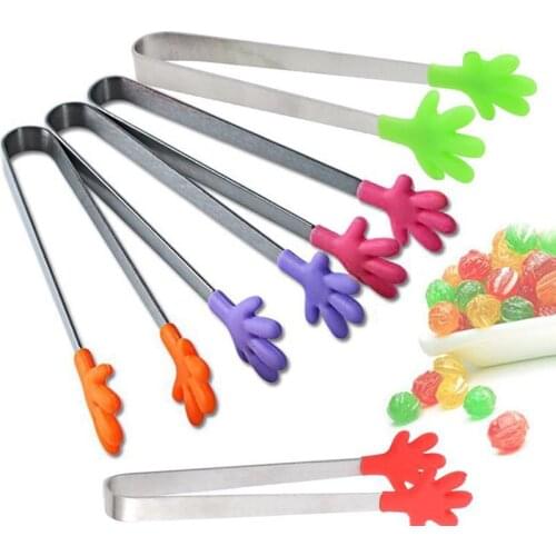 Creative Small Palm Silicone Food Tongs Ice Candy Stainless Steel Non-Slip Mini Tongs Mini Food Serving Utensil Kitchen Tools