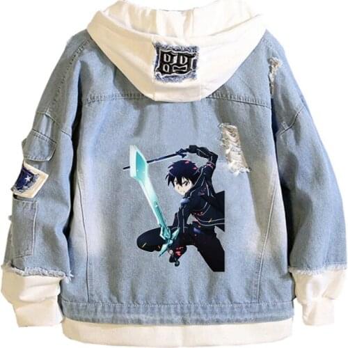 Anime Sword Art Online Coat Teens cowboy Cosplay Jacket Men Women Casual Denim Hooded Loose coat Cartoon Hooded