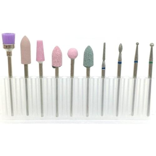 10pcs/box Nail Drill Bits Set Nail File Electric Rotary Burrs Polishing Ceramic Milling Machine Accessory Dental Burs Kit