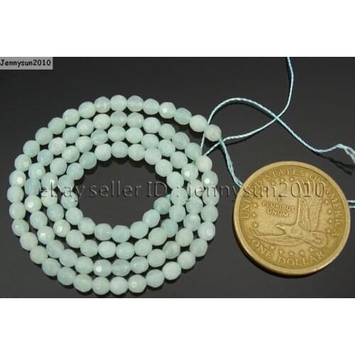 Natural Amazonite Gems Stones 4mm Faceted Round Spacer Seed Beads 15.5'' Strand for Jewelry Making Crafts 5 Strands/Pack