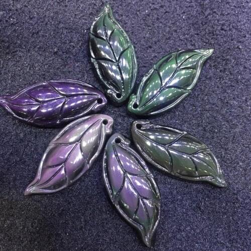 Natural rainbow eye obsidian leaf pendant gold branch jade leaf 40*17*7mm