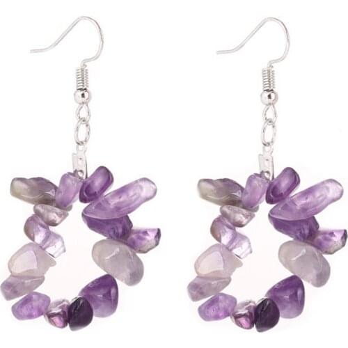 Silver Plated Irregular Shape Amethysts Stone Drop Earrings Red Coral Fashion Jewelry