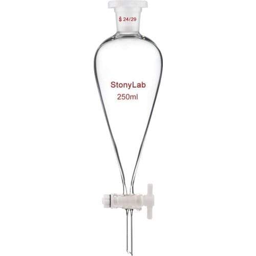 1pcs 250ml pear-shaped Clear And Thick Separating Funnel with PTFE Piston for Lab experiment