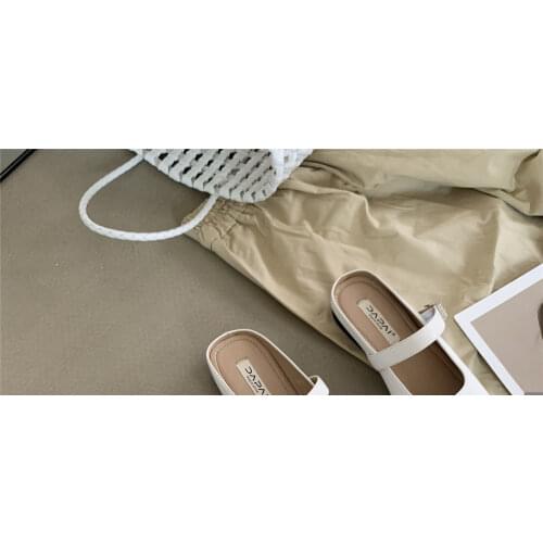 Summer Slippers Mary Jane Low Heels Single Shoes Female Square Toe Buckle Strap Sandals Flat Slides Color Patchwork Sandals