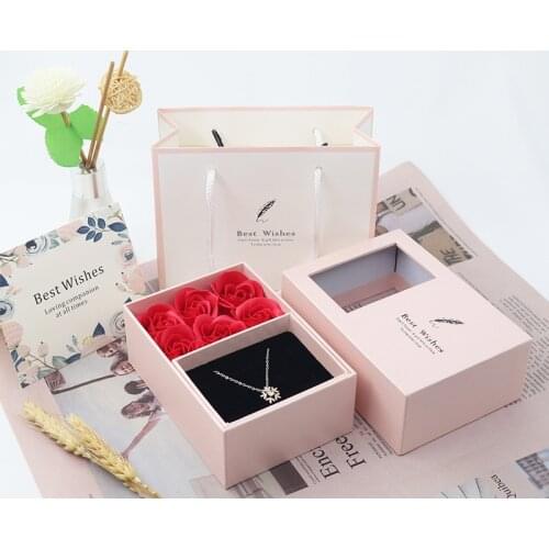 ROSE SPACE Rose Flower Widding Jewelry Box Artificial Flowers Saop Rose For Valentines Mothers Day Party Girl Boyfriend Gifts