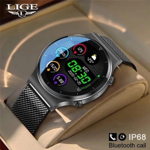 LIGE 2021 Full circle touch screen steel Band luxury Bluetooth call Men smart watch Waterproof Sport Activity fitness watch+Box