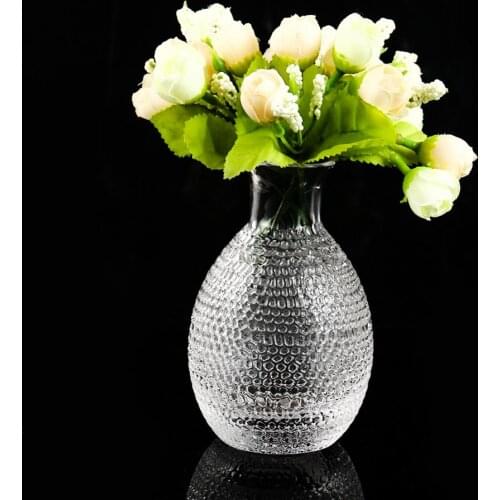 Vintage Design Embossed Clear Glass Bottles, Home Decor Flower Vase Decorative Dining Table Centerpiece for Weddings Parties