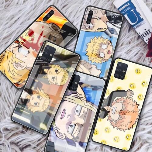 Glass Phone Case for Samsung A51 A71 A50 A21s A70 For Galaxy A31 A72 A30 A10 A52 Tempered Cover Funda Cartoon Tokyo Revengers