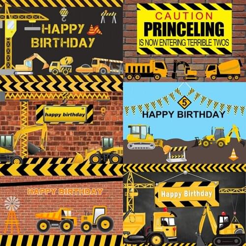 Construction Dump Digger Truck Photography Backdrop Happy Birthday Party Photo Background Holiday Studio Booth Decor Prop