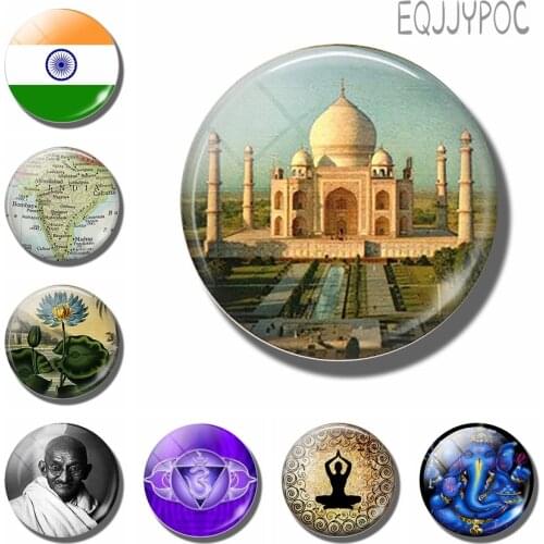 Taj Mahal Refrigerator Magnets 30MM India Landmark flag map yoga Ganesha Glass Fridge Magnet Souvenir Magnetic Sticker Home