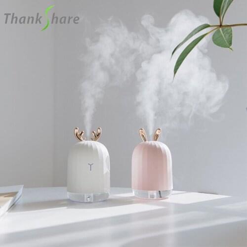 THANKSHARE Cute White Deer Pink Rabbit Air Humidifier Creative Cartoon USB Diffuser 220ML Charging Light Desktop Aroma Diffuser