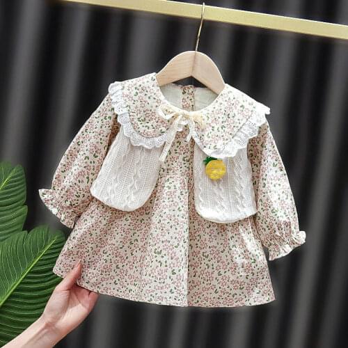 Spring Baby Girls Dress Princess Girls Clothes Childrens Long Puff Sleeve Floral Dresses for Girls Toddler Doll Collar Dresses