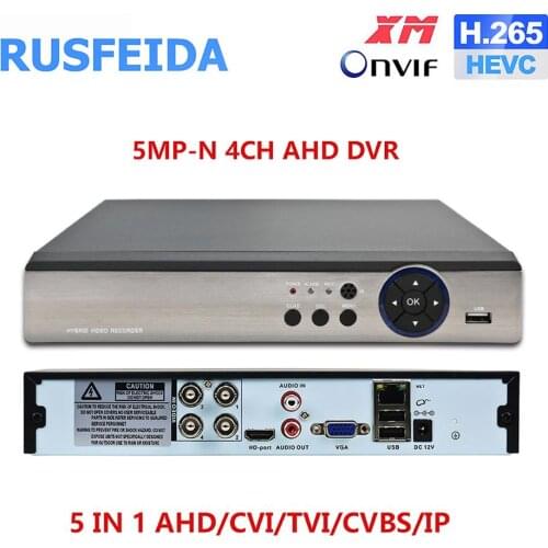 RUSFEIDA 4CH 5MP-N 5 in 1 Hybrid AHD DVR Video Recorder Security CCTV System for Analog 1080P 5MP IP Camera P2P Xmeye H.265 HDMI