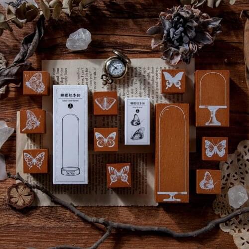 Vintage Butterfly series wood stamp Glass Cover wooden rubber stamps for scrapbooking Handmade card diy stamp Photo Album Craft