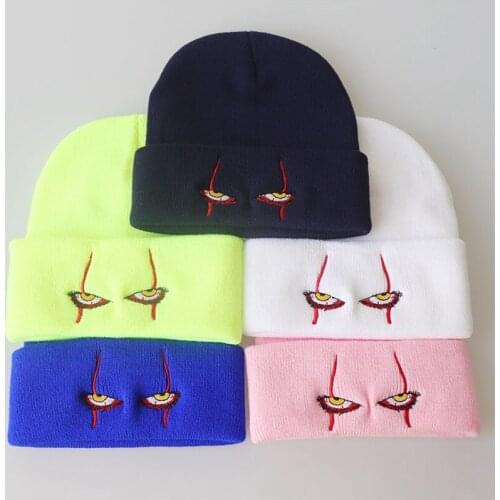 Embroidery Eye Knitting Keep Warm Crimping Unisex Beanie Hat Girl Solid Color Elasticity Aldult Men Skull Cap Women Winter Hat