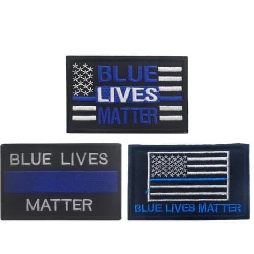 Embroidered Thin Blue Line blue lives matter military patches hook back patch USA army tactical badges for coat hat