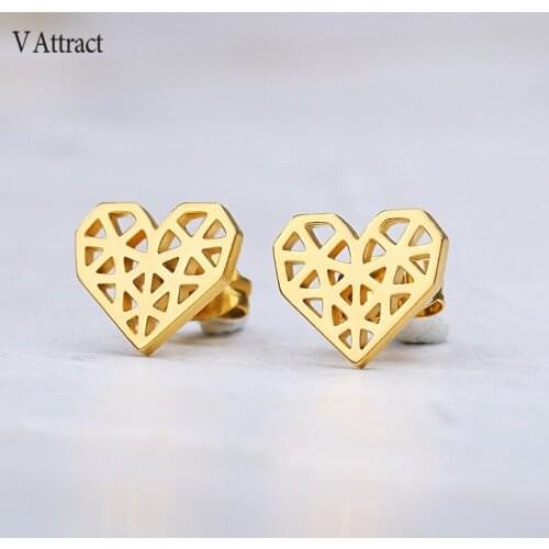 V Attract Minimal Hollow heart stud earrings Stainless Steel rose gold Women earings fashion jewelry christmas gift BFF