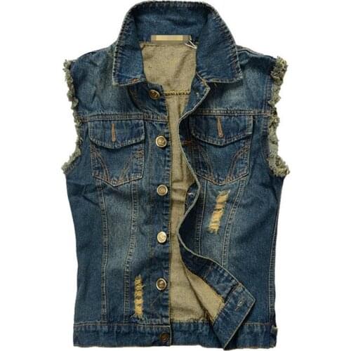 2019 Brand Hip Hop Sleeveless Summer Ripped Mens Denim Vest Male Tank Top Washed Jeans Waistcoat Man Cowboy Jacket 6XL