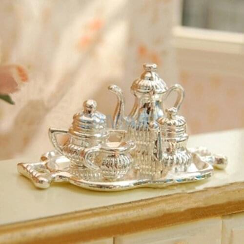 1/12 Dollhouse Miniature Silver Metal Wine Set-5 PCS