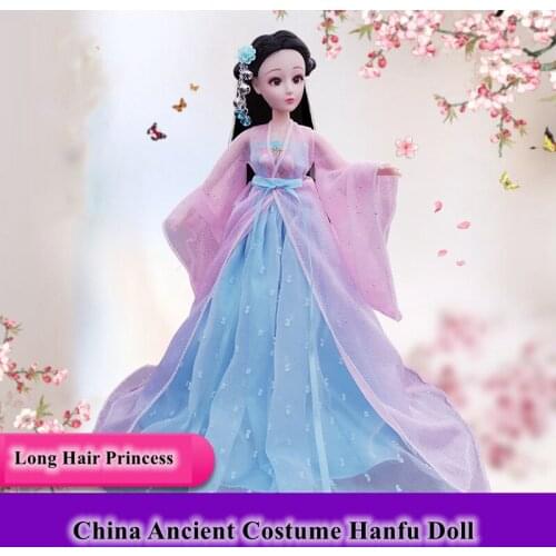 1/6 Scale 30CM Long Hair Fairy Princess Ancient Costume Hanfu Dress Barbi Doll 12 or 20 Joints Body Model Toys Gift For Girl