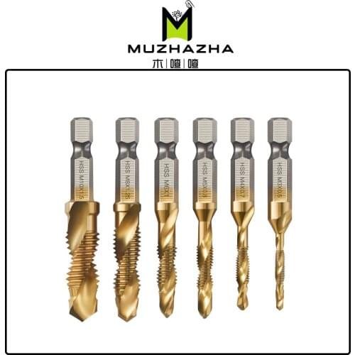 1pcs Hex Shank Titanium Plated HSS Screw Thread Metric Tap Drill Bits Screw Machine Compound tap M3 M4 M5 M6 M8 M10 Hand Tools