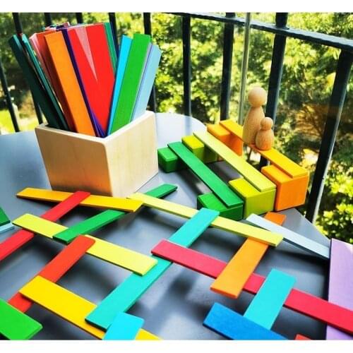 100pcs Kids Wooden Toy Davinci Arch Bridge Rainbow Building Blocks / Unpaint Wooden Stacking Strips Creative Toy
