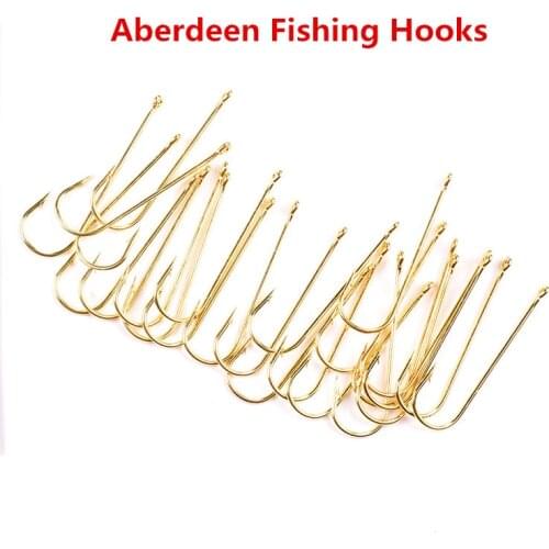 100pcs Long Shank Aberdeen Fishing Hooks Fresh Water Living Baits Hook Fish Jig Hooks PanFish Crappie Fishing Tackle Hook Gold