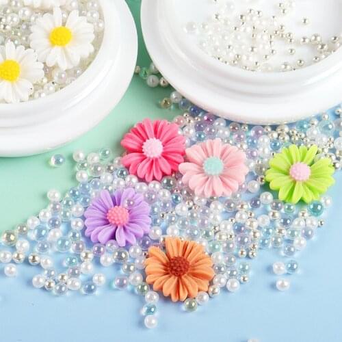 3D Daisy Flower Nail Art Jewelry Mixed Glass Beads Rhinestones Spring Manicure Design Nail Art Decoration Accessories Tool