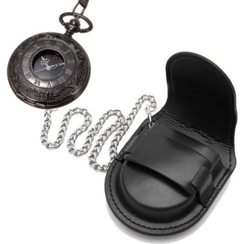 50Pcs/Lot Black And Brown Design For Pocket Watches Chain Classical Vintage PU Leather Pocket Watch Bag Watches Bag