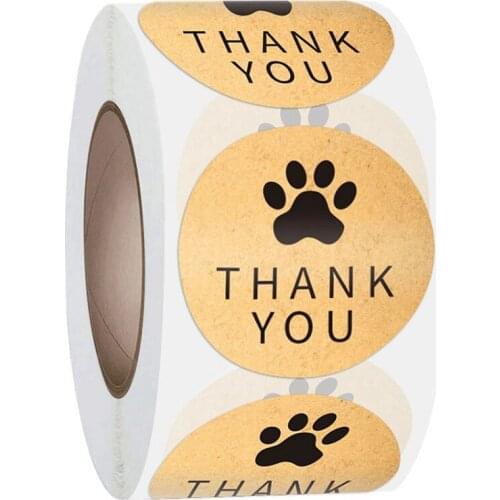 500pcs/roll Thank You Stickers for Seal Labels 1 Inch Gift Packaging Stickers Birthday Party Offer Stationery Sticker Cute Paw