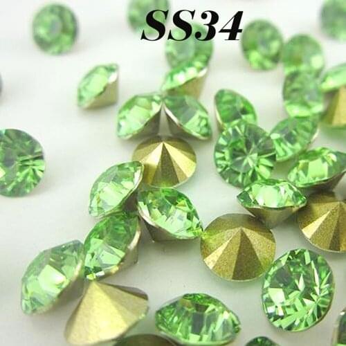 Free shipping fashion,new SS34 7mm 72pcs/bag light green color shiny Resin rhinestones Pointback for jewelry making