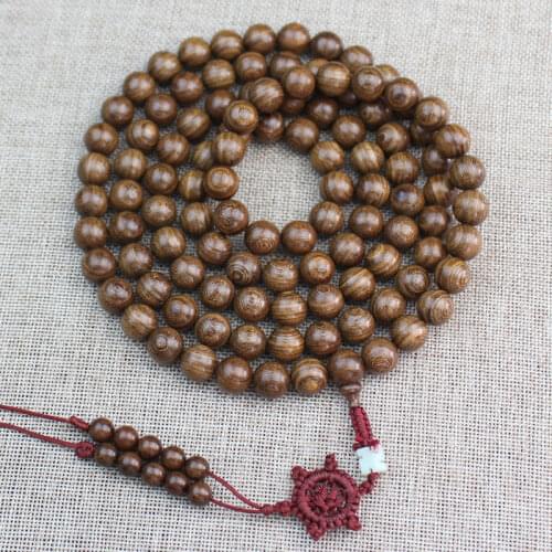 Natural Solid Wood Golden Silk Sandalwood 108 Rosary 10mm Prayer Beads Wooden Bracelet Necklace