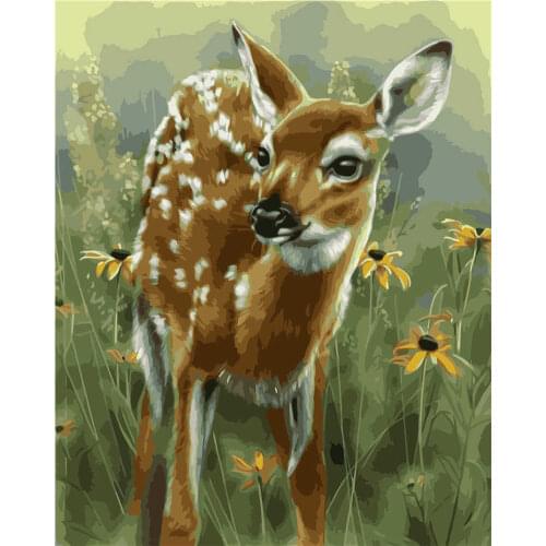 Diy Digital Canvas Oil Painting Gift For Adults Kids Paint By Number Kits Home Decorations Fawn in the forest 40*50cm