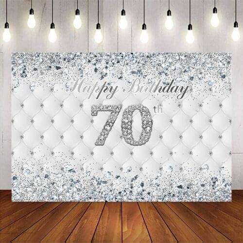 70th Birthday backdrop sliver birthday party decoration white headboard sliver glitter and diamonds background custom