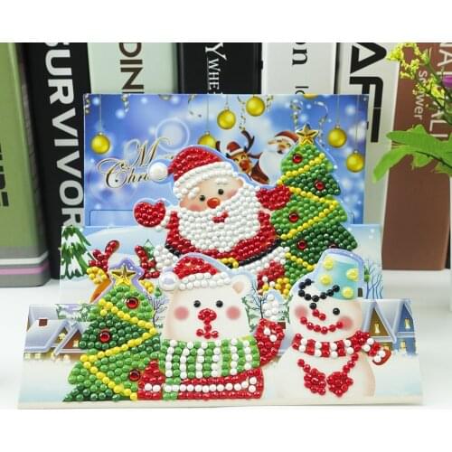 Hot Diamond Painting Cartoon Mini Santa Claus Merry Christmas Paper Greeting Postcards Craft DIY Kids Festival Greet Cards Gift