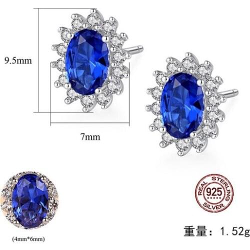 HOT Sell S925 Sterling Silver Flower Crystal zircon ruby sapphire Kashmir silver velvet precious Blue Earrings