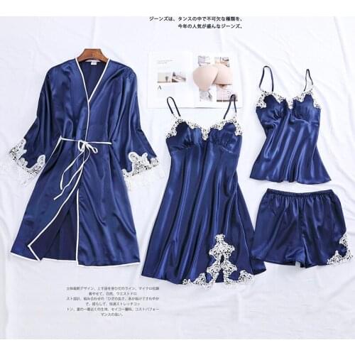 Sexy Lady Kimono Bathrobe Gown Sleepwear Velour 4PCS Nighty&Robe Suit Home Clothes Autumn New Velvet Nightgown Nightwear