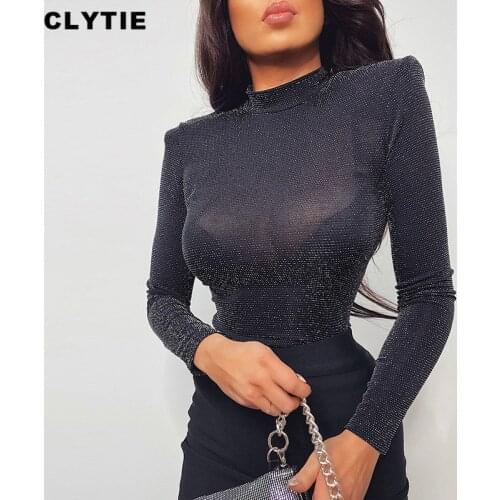 Clytie Casual Mesh Sexy Bodysuits Women O-neck New Spring Autumn Women Casual Skinny Party Female Black Bodysuits