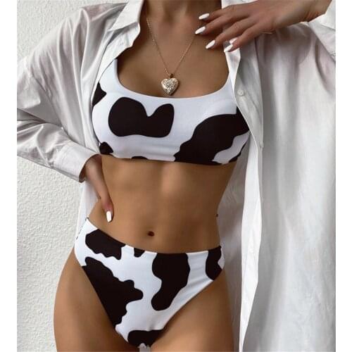 Cow Print Bandeau Two Piece Bikini Set Swimwear Women Animal Swimsuits Bikinis 2021 Mujer Beachwear Swimming Suit Bathers